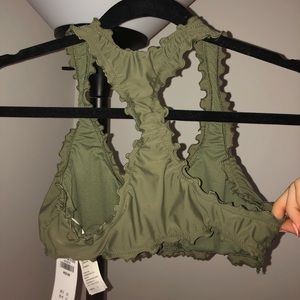 Hollister olive green ruffle bikini top